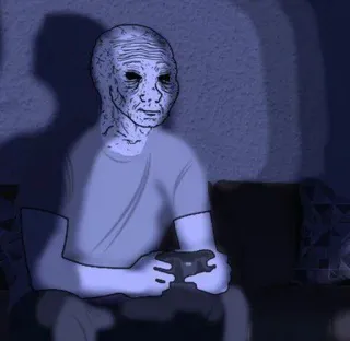 😵 Wojak gamer, sad, depressed, wojak, gaming, controller telegram sticker