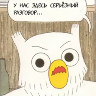 👆 У НАС ЗДЕСЬ СЕРЬЁЗНЫЙ РАЗГОВОР... burung hantu, serius, percakapan, rusia, kartun, binatang whatsapp sticker