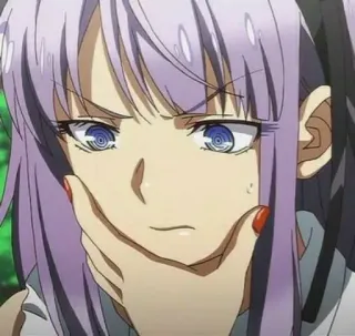 🤔 anime, girl, character, purple hair, thinking, female, cartoon whatsapp sticker