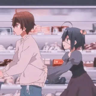 😃 anime, couple, shopping, romance, cute, cartoon, illustration telegram sticker