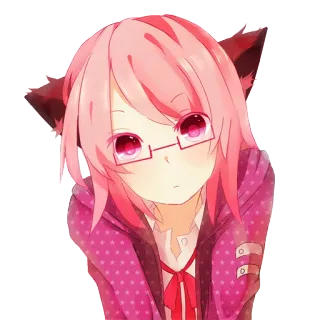 ❓ anime, girl, cat ears, pink hair, cute, glasses telegram sticker