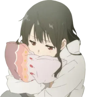 😔 anime, cô gái, buồn, ôm, gối telegram sticker