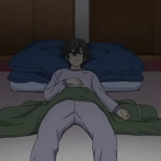 🥀 Anime, Garçon, Couché, Intérieur, Pyjama telegram sticker