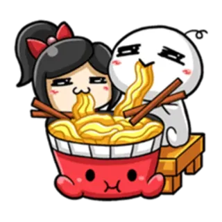 🍜 noedels, eten, cartoon, stel, kom, voedsel telegram sticker