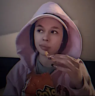 💍 mulher, comendo, moletom com capuz, dentro de casa, lanches, retrato telegram sticker