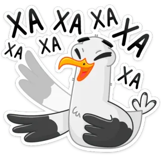 😂 XA XA XA XA XA gaivota, pássaro, rindo, desenho animado, branco, cinza, feliz telegram sticker