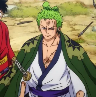 🐉 Zoro One Piece Аниме, Мечник, Пират, Ророноа Зоро, Зеленые волосы telegram sticker