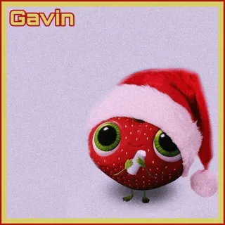 🌸 Gavin truskawka, boże narodzenie, czapka Mikołaja, kreskówka whatsapp sticker