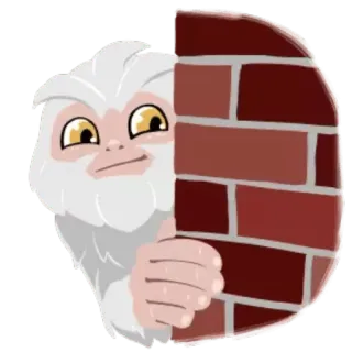 👀 criatura, monstro, desenho animado, parede de tijolos, espiando, branco, fofo whatsapp sticker