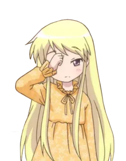 😪 anime, ragazza, bionda, capelli lunghi, carina, assonnata, personaggio telegram sticker