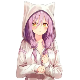 😮 anime, girl, cat ears, hoodie, kawaii telegram sticker