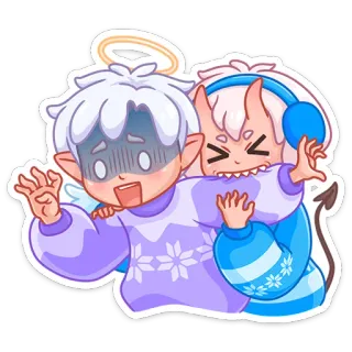 👹 ange, diable, câlin, dessin animé, mignon, animé, manga whatsapp sticker