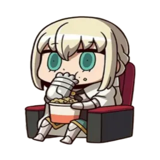🍔 Anime, Chibi, Karakter, Imut, Popcorn, Menonton telegram sticker