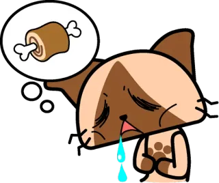 🤤 chat, viande, rêve, bave, dessin animé telegram sticker
