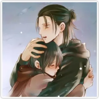 💑 Eren Yeager Attack on Titan อนิเมะ, มังงะ, กอด, มิตรภาพ, เอเรน เยเกอร์, มิคาสะ แอคเคอร์แมน, ผ่าพิภพไททัน whatsapp sticker
