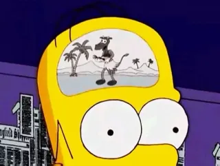 💤 Homer Simpson The Simpsons 호머 심슨, 생각, 머리, 만화, 공룡, 야자수, 애니메이션 telegram sticker