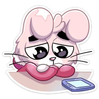 😟 mignon, animal, dessin animé, triste, téléphone, rose, souris telegram sticker