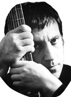 😔 homme, guitare, musique, musicien, portrait, noir et blanc telegram sticker