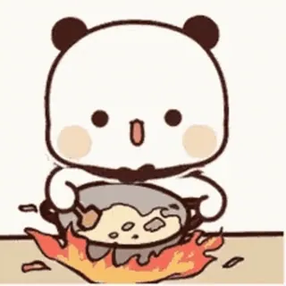 ❤️ แพนด้า, ทำอาหาร, น่ารัก, ไฟ, อาหาร, การ์ตูน whatsapp sticker