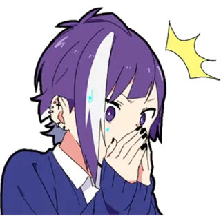🤭 anime, shocked, surprised, anime boy, cute, purple hair, exclamation mark whatsapp sticker