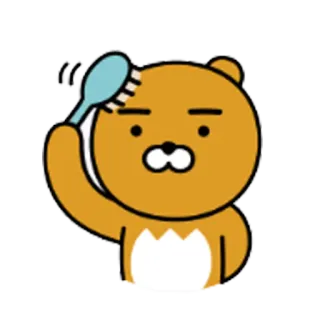 😎 Ryan Райан, Kakao Friends, медведь, расчесывает волосы, мультяшный персонаж, милый whatsapp sticker