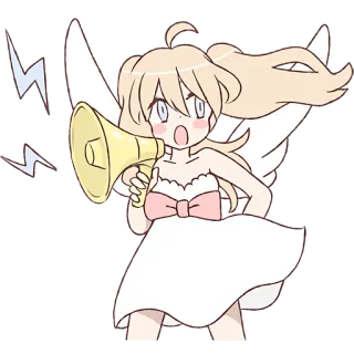 📢 Anime, Ange, Mégaphone, Mignon, Dessin animé telegram sticker