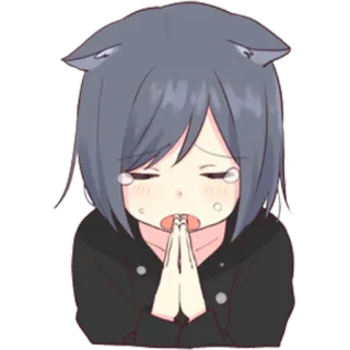 🙏 anime, orecchie da gatto, piangendo, supplicando, triste, kawaii, cartoni animati whatsapp sticker