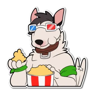 🍿 dog, cartoon, popcorn, movie, 3D glasses, pet, animal telegram sticker