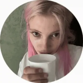🥤 vrouw, roze haar, kopje, meisje, portret, drankje telegram sticker