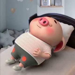 🐽 cochon, animal, dessin animé, lit, sommeil, mignon telegram sticker