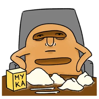 👃 MYKA antropomorf, bureau, stoel, product, cartoon, illustratie, animatie telegram sticker