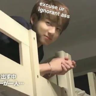 😄 excuse ur ignorant ass 밈, 불쾌한, K팝, 모욕, 웃긴 telegram sticker