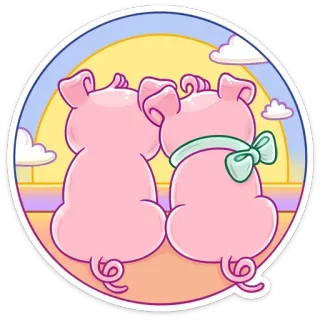 🌄 Schwein, niedlich, Sonnenuntergang, Tiere, Cartoon, Kawaii, rosa, Himmel telegram sticker