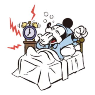 ⏰ Mickey Mouse Mickey Mouse, dessin animé, endormi, réveil, réveil, fatigué telegram sticker
