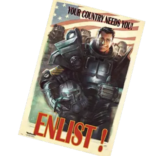 ✊ YOUR COUNTRY NEEDS YOU! ENLIST! fallout, enlistment, military, poster, propaganda, american flag telegram sticker