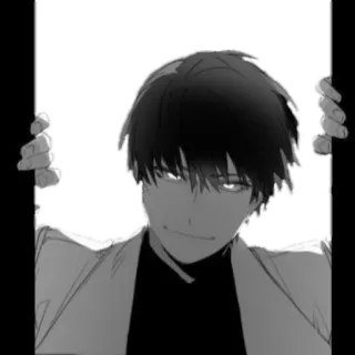 🪁 อนิเมะ, ผู้ชาย, โทนสีเทา, ปีศาจ, ยิ้มเยาะ telegram sticker