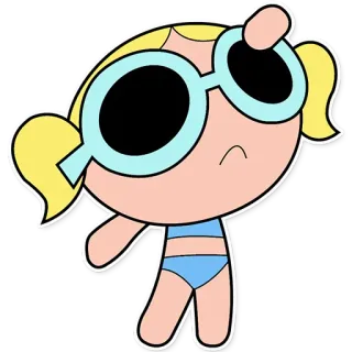 ☀️ Bubbles Powerpuff Girls Cartone animato, Costume da bagno, Bolle, Spiaggia, Carino, Estate telegram sticker
