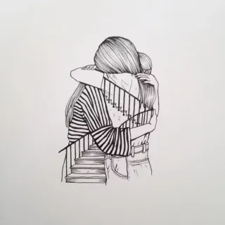 👭 объятие, дружба, искусство, иллюстрация, друг, любовь, вместе telegram sticker