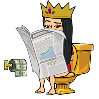 🚽 dessin animé, toilettes, reine, couronne, argent, journal, lecture telegram sticker