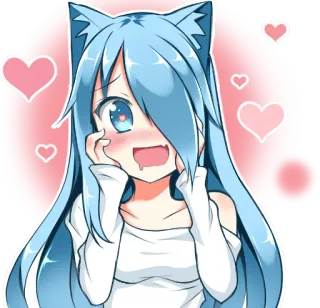 💕 Anime, Fille, Kawaii, Mignon, Coeurs, Oreilles de chat whatsapp sticker