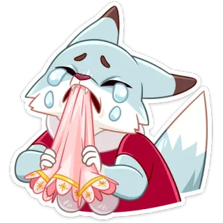 😢 chorando, raposa, triste, desenho animado, emoção, lenço telegram sticker