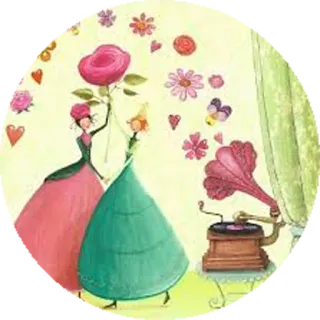 🌼 damen, blumen, herzen, musik, grammophon, vintage, floral telegram sticker