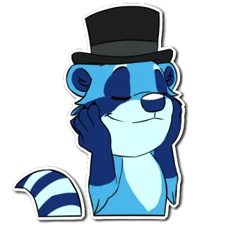 😌 guaxinim, animal, desenho animado, fofo, cartola, mamífero, sorrindo, personagem whatsapp sticker