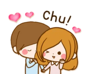 👩‍❤️‍👨 Chu! Мультфильм, Любовь, Пара, Сердечки, Поцелуй, Милый telegram sticker