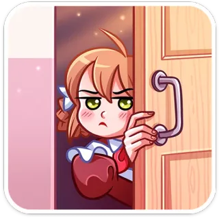 😠 Anime Mädchen, Spähen, Tür, Cartoon, Weiblich, Illustration telegram sticker
