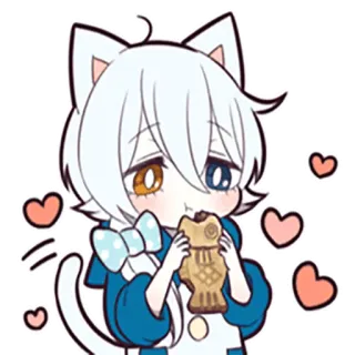 🍽 Anime, Kat, Kawaii, Schattig, Harten, Manga, Neko whatsapp sticker