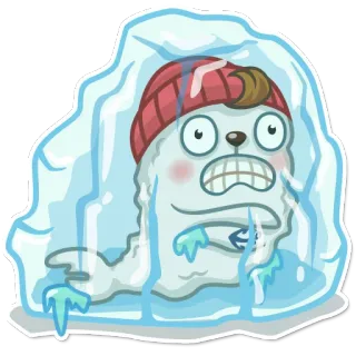 ❄ beku, es, dingin, musim dingin, anjing laut, hewan, kartun, stiker whatsapp sticker