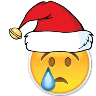 😢 Emoji, Natal, Triste, Chorando, Gorro de Papai Noel, Festivo telegram sticker