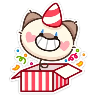 🤡 chat, fête, anniversaire, surprise, cadeau, célébration, dessin animé, autocollant telegram sticker