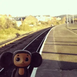 🚊 Cheburashka Cheburashka, train station, railway, nostalgia, travel, cute, soviet animation, toy telegram sticker